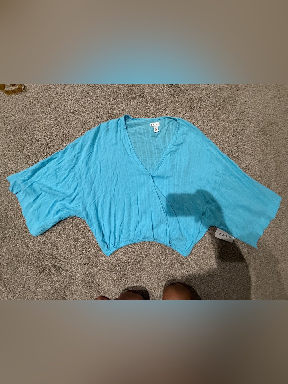 Lightweight Aqua Blue Cropped V-Neck Wrap Top